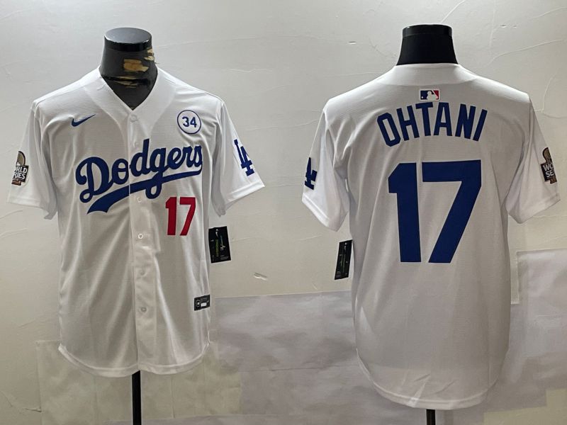 Men Los Angeles Dodgers #17 Ohtani White Game 2024 Nike MLB Jersey style 11202